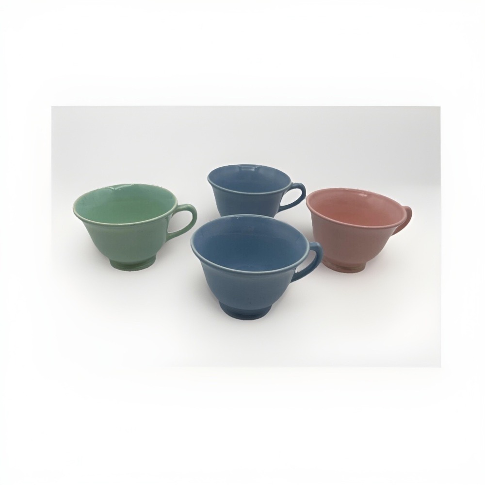Taylor Smith & Taylor Luray Pastels Tea Cups Set of 4 OS Green Pink Blue Vintage